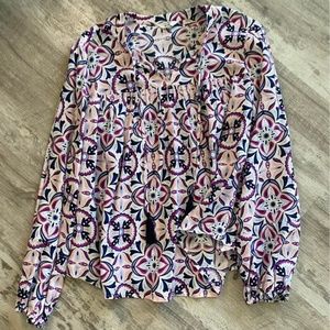 Crown & Ivy Long Sleeve Multicolored Print Blouse